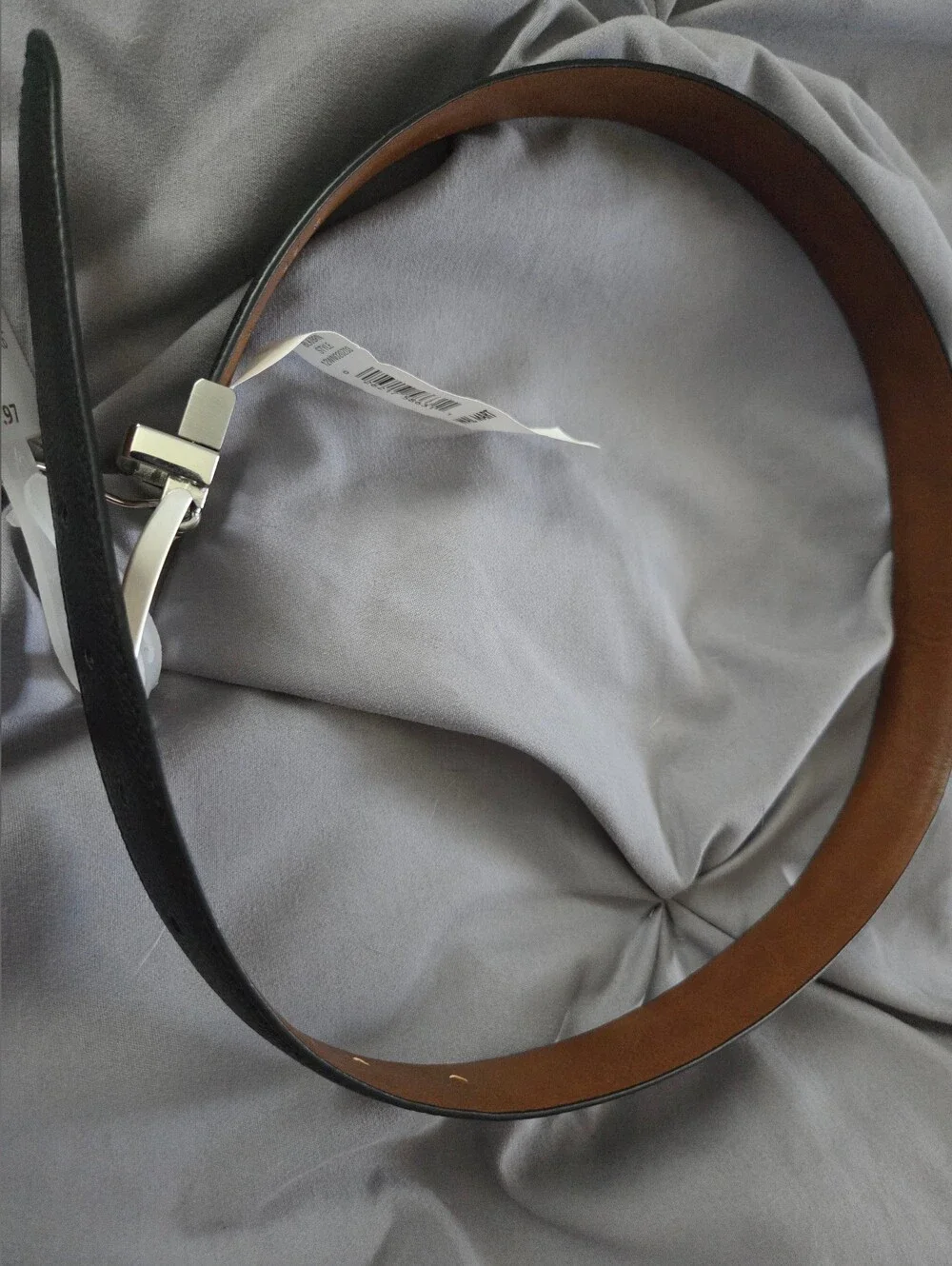 New Youth black Leather Dress Belt with Brushed Silver Buckle